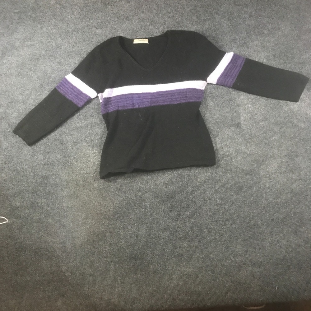 The Great American Sweater Womens XS Black Purple Knit Long Sleeve V-Neck READ